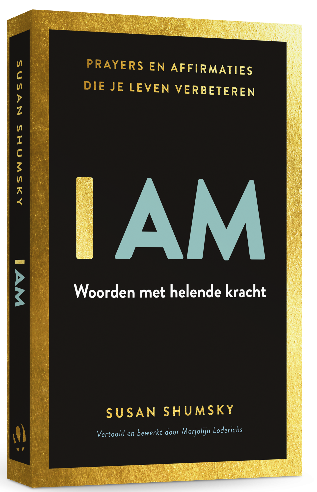 Het omslag bestaat uit een zwart vlak met daaromheen een gouden rand. Bovenaan staat de tekst in gouden letters: 'Prayers en affirmaties die je leven verbeteren'. 
Op ongeveer de helft van het omslag staat de titel groot afgebeeld: I AM. De letter I is geel van kleur en de letters AM hebben een lichtblauwe kleur. 
Onder de titel staat in witte letters: 'Woorden met helende kracht'. 
Onderaan het omslag is de naam van de auteur te lezen in gouden letters: Susan Shumsky.
Onder de auteursnaam staat in iets kleinere letters in de kleur lichtblauw de zin: 'Vertaald en bewerkt door Marjolijn Lodrichs'.