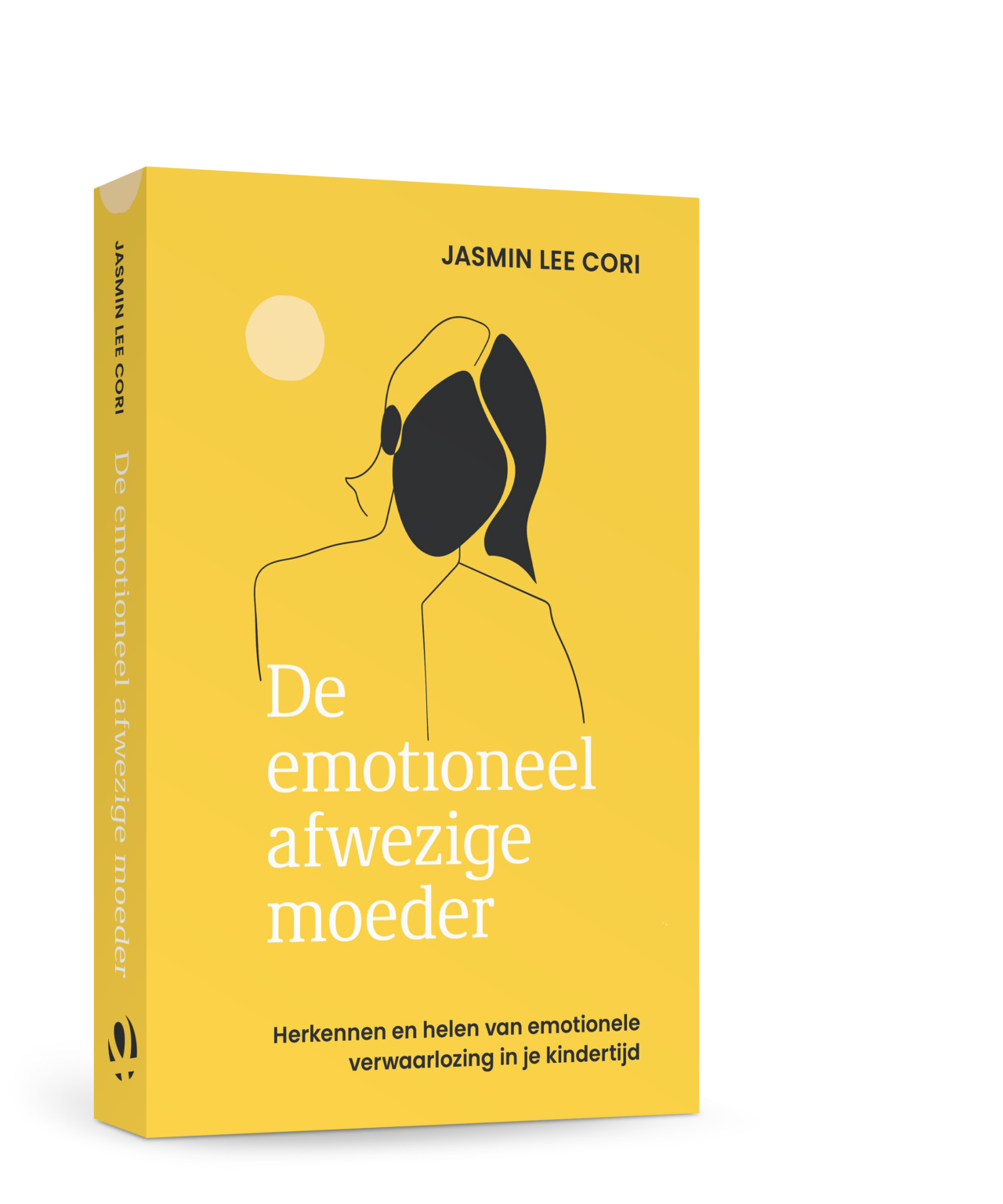 Op deze afbeelding is het omslag van 'De emotioneel afwezige moeder' te zien. Het omslag is geel, met in het midden het silhouet van een vrouw. Onder het silhouet is in witte letters de titel te lezen. Rechts boven op het omslag zie je in kleine zwarte letters de naam van de auteur staan. 