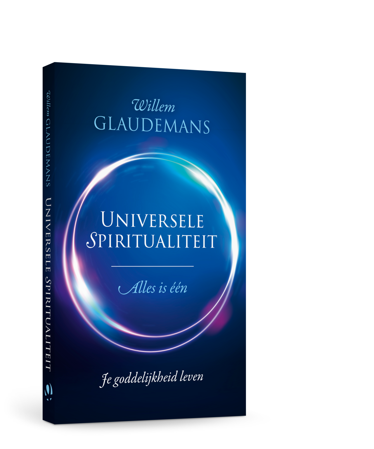 3D-cover van Willem Glaudemans' Universele spiritualiteit, tegen een witte achtergrond.